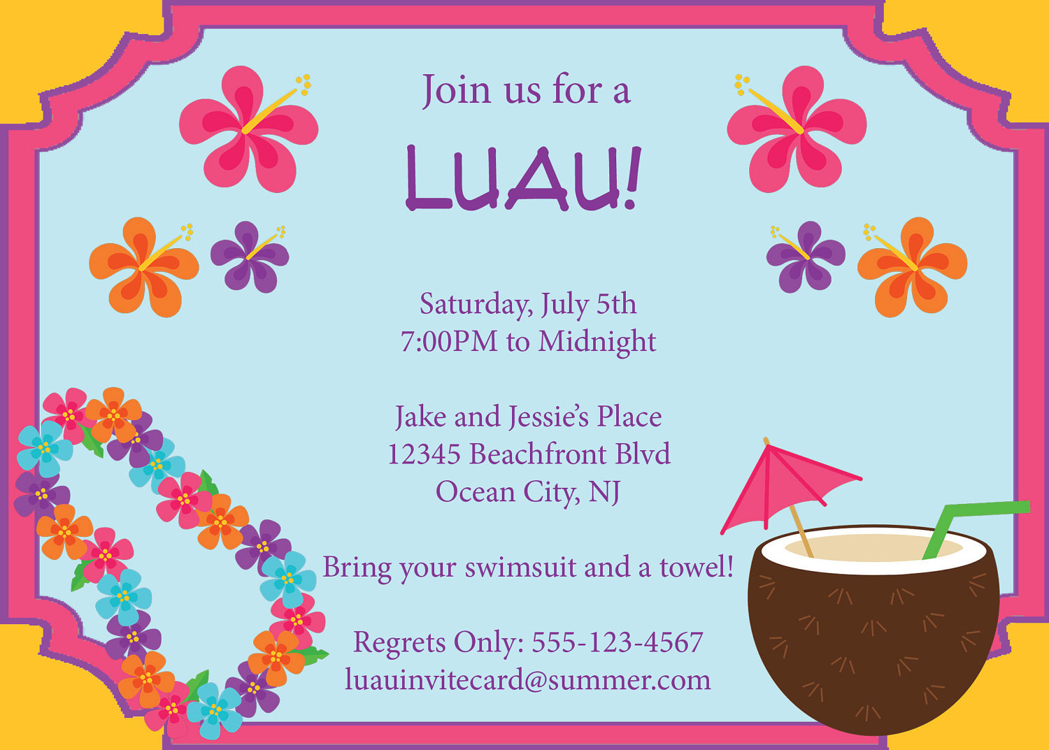 Luau Invitation Summer Pool Party Luau Invite by CowPrintDesigns