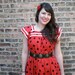 Vintage Lady Bug Dress - 60s Red & Black Polka Dot Shift w/ White Stripes MED