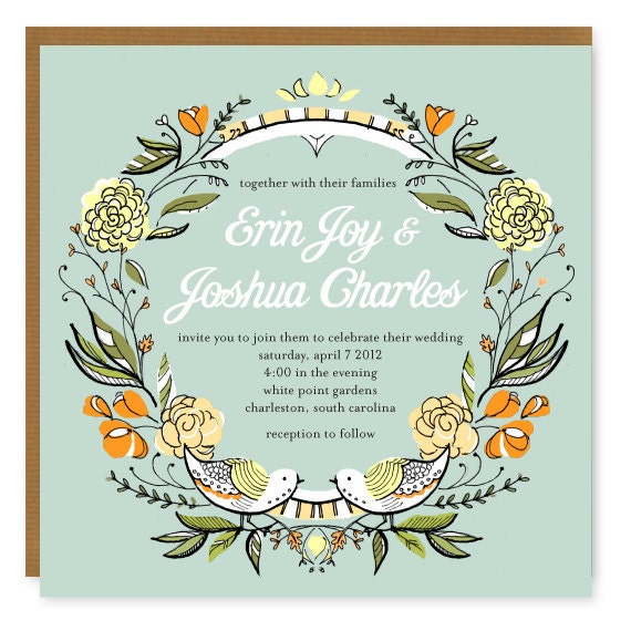 Bird Wreath Wedding Invite