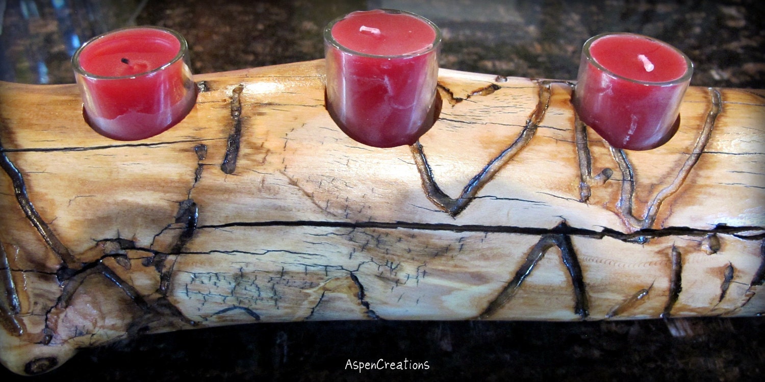 Colorado Aspen Wood Log Candle Holder