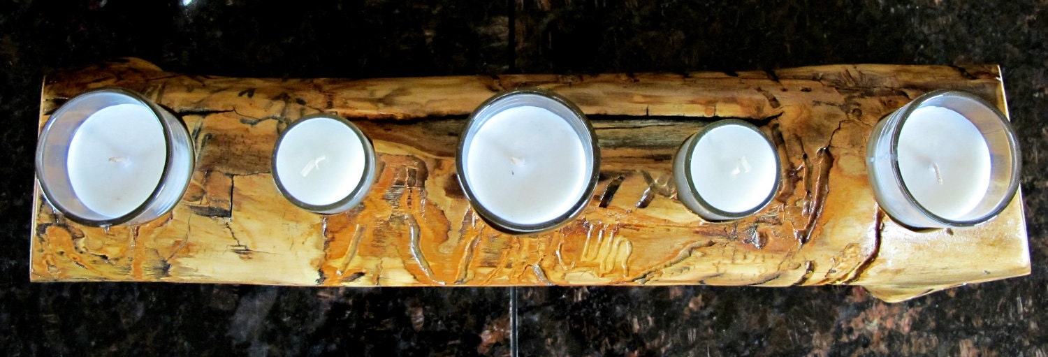 Colorado Aspen Wood Log Candle Holder