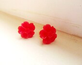 Lolita  Red honey comb Floral Stud Earrings -Flower Earring Post- -