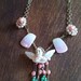 Vintage Upcycled necklace Charub Angel shades of pink & green beaded gold chain upcycled necklace