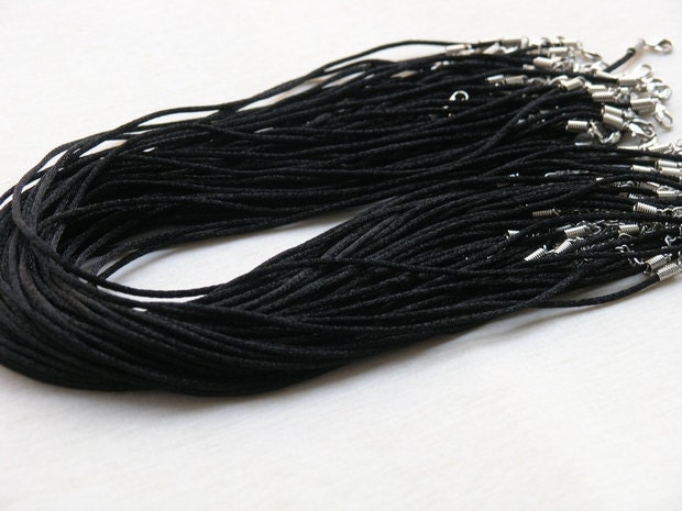 20pcs Black  2mm Satin Silk Necklace Cord with Clasp Lobster 17'' adjustable length - GamayParts