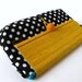 Black White Polka Dot Cross Body / Shoulder Bag or Zipper Pouch Purse with Adjustable & Detachable Black Faux Suede Strap,Yellow Bamboo Flap