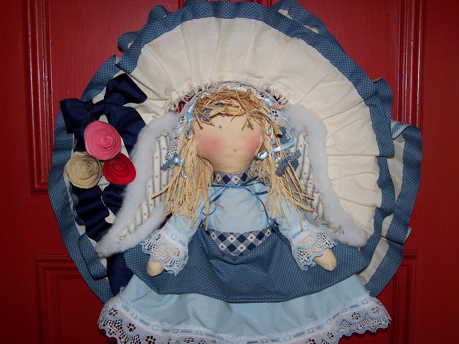 CHANGEABLE Angel Wings Doll Wreath-Spring Summer Girls Doll Wreath-Rustic Country Door Wreath-Primitive Wreath-Angel Doll-Table Wreath
