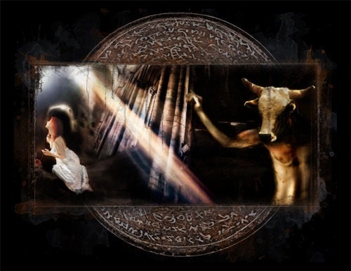 HER BROTHER'S KEEPER - (Cruxshadows "DreamCypher")  Minotaur & Ariadne Labyrinth Goddess - Art Print 8.5"x11" by mandem
