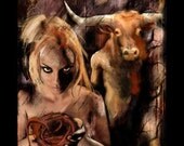 POTNIA TAURON Ariadne Minotaur Labyrinth Greek Mythology Art Print 11"x14" by MANDEM