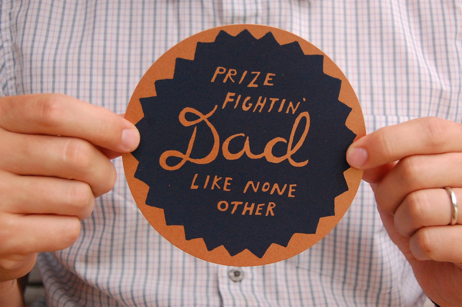 Prize Fightin' Dad Card - Hand Screenprinted - Dad's Birthday, Father's Day - Gold, Bronze, Navy Blue, Fun, Eclectic - Hand Lettering