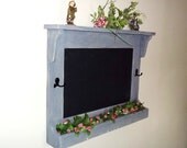Chalkboard with Hooks, Shabby Rustic Chic    Furniture Key Holder, Mail Holder , Flower Holder, Blackboard,Message Board , Wall Decor