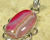 10% DISCOUNT NEW Pink Banded Agate 925 SILVER  Pendant