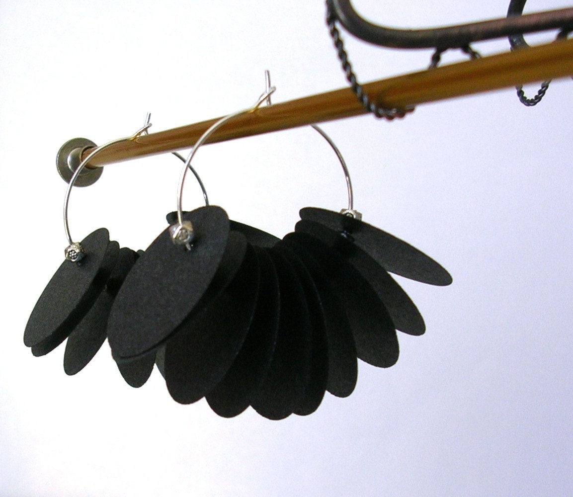 Paper Earrings - Black Paper Disks with Silver Spacers