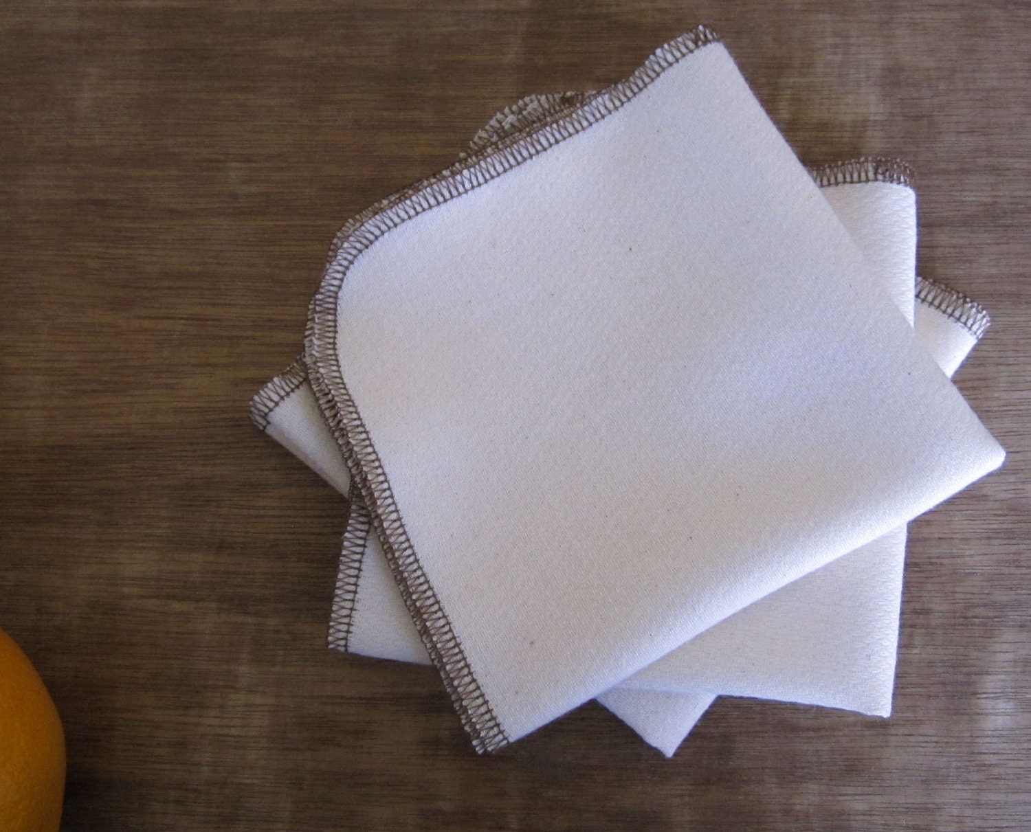 Reusable  Organic Unpaper Eco Friendly Towels with Brown Edges -- Organic Birdseye Unbleached Cotton  -- Set of 18