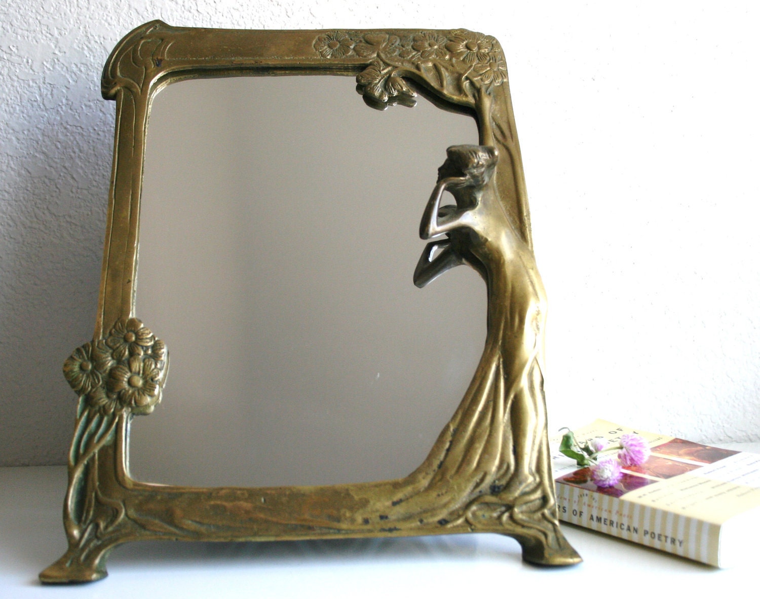 Art Nouveau Brass Table Mirror