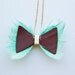 Mint Light Teal Feather Bow Tie Necklace w/ Upcycled Leather and Vintage Cabochon