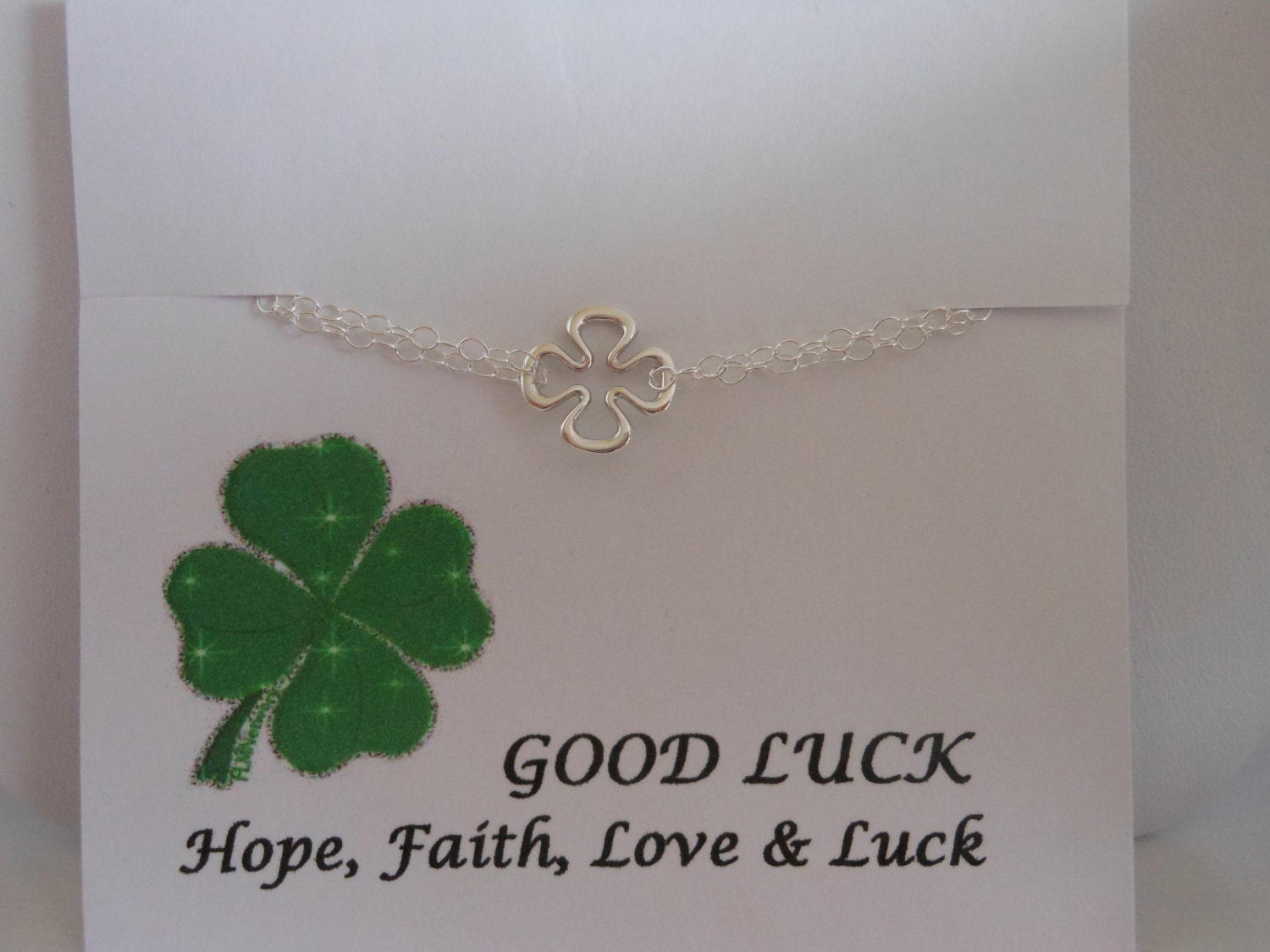 GOOD LUCK Bracelet, Sterling Silver 4 Leaf Clover Bracelet, Birthday Gift, Graduation, Anniversary, Friendship