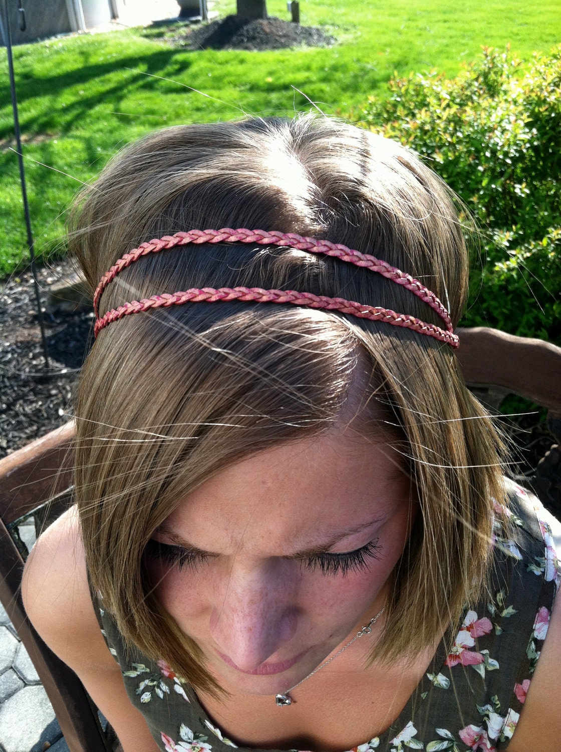 New Color Natural Pink - Double Strand Braided Leather Headband