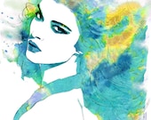 Tropical waters- Watercolor Fashion Illustration Sketch Drawing Abstract Print