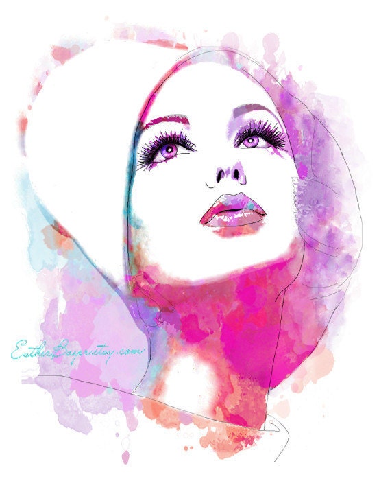 Colorful Vintage 60s Vogue Cover Abstract Watercolor Fashion Illustration Painting Print
