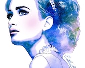 Blue Diamonds  - Watercolor Fashion Illustration Fine Art Print