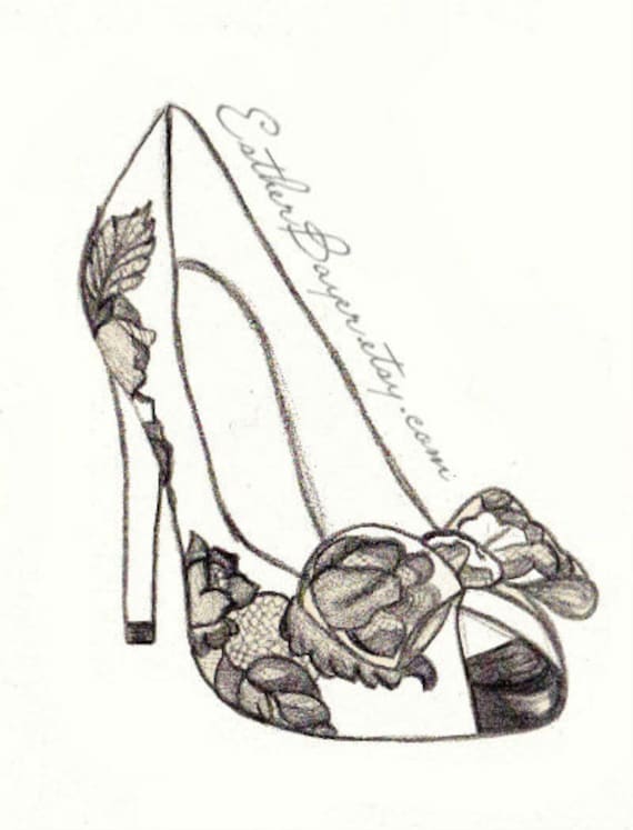 Items similar to High Heel Shoe Fashion Illustration Original Black ...