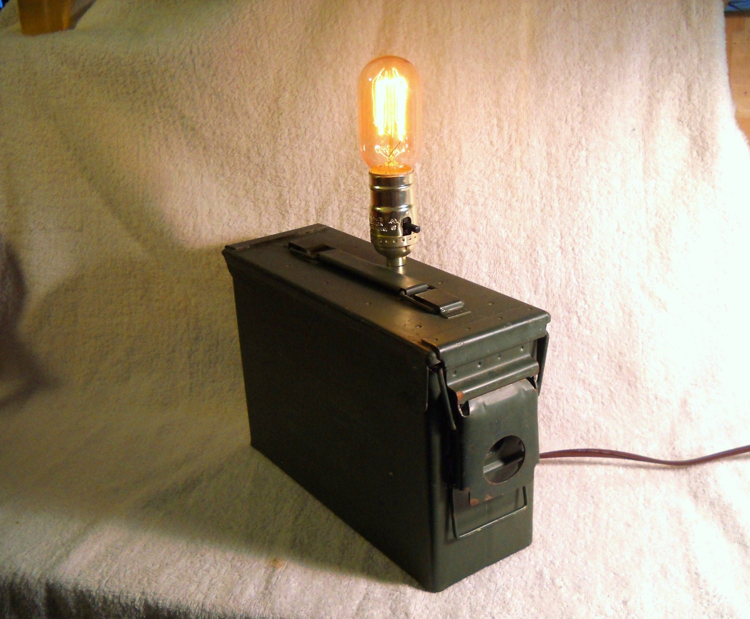 Industrial Table Lamps on Military Industrial Metal Table Lamp Ammunition Box Lighting With