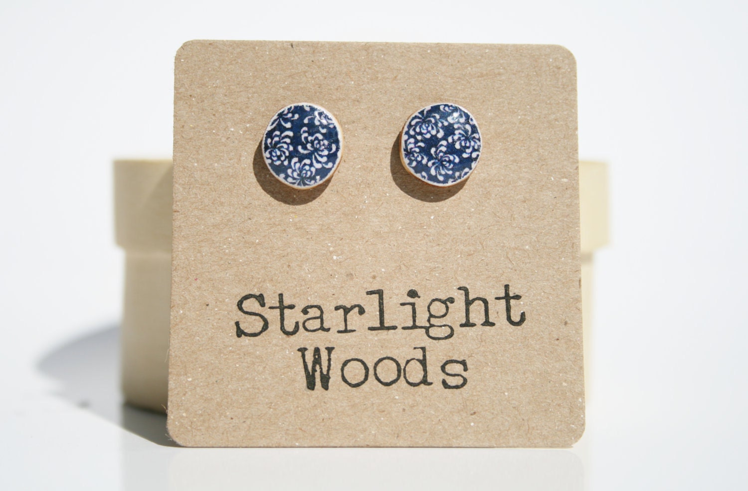 Blue Floral Studs wood Earrings cyber monday etsy post earrings minimalist jewelry gift for her nature gift eco-friendly
