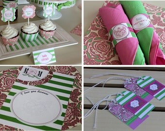 MOTHER'S DAY Printables Package - Mother's Day Party Printables - Mother's Day Card - Pink and Green Printable Package