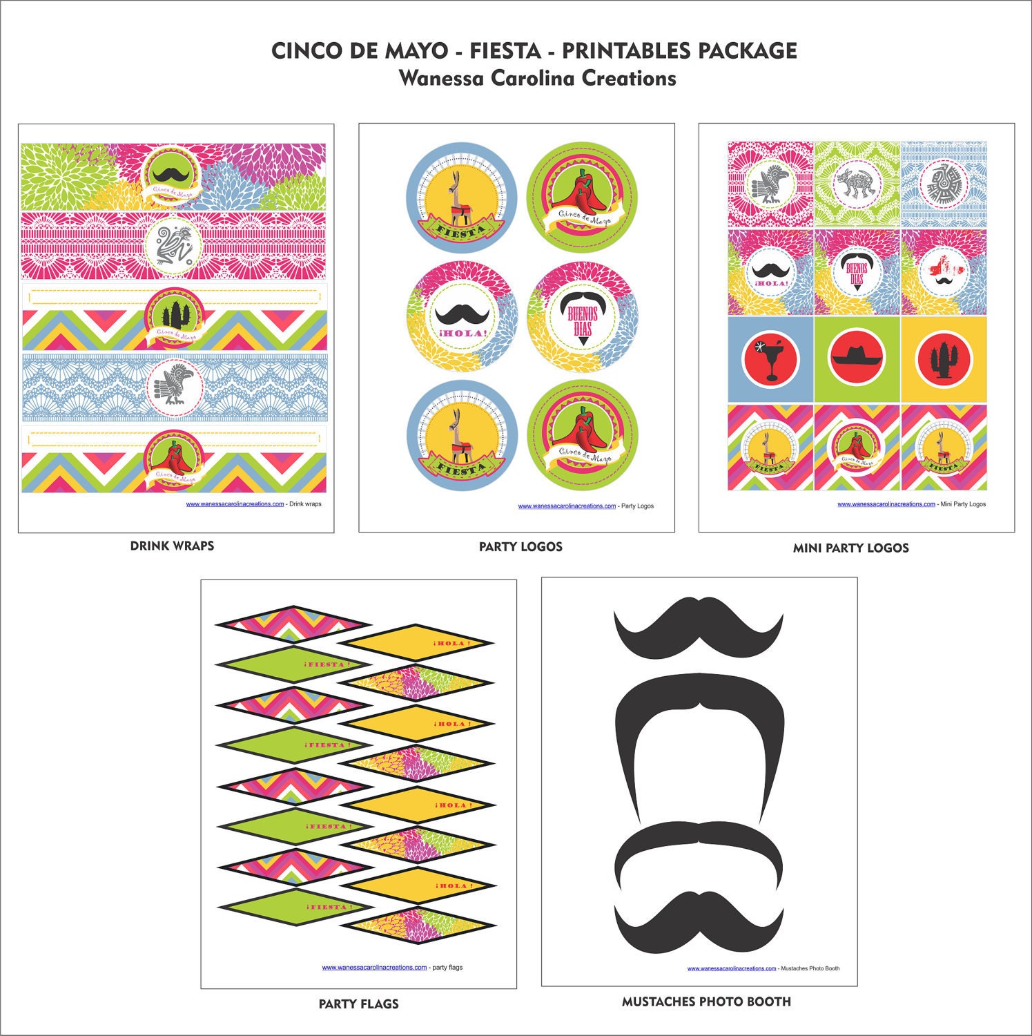 CINCO de MAYO - FIESTA - Printables Package - Mexican Fiesta Party Printables - Cinco de Mayo Invitation Il_570xn