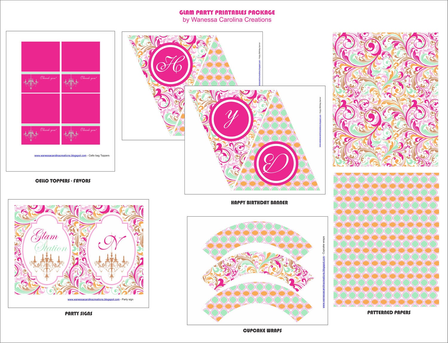 VINTAGE GLAM Birthday Party or Baby Shower - Retro Party Printables Package - Girls Party