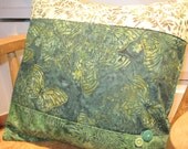 14" x 14" PILLOW COVER - Cotton Woodland Butterflies Leafy Forest Walk Fine Batiks