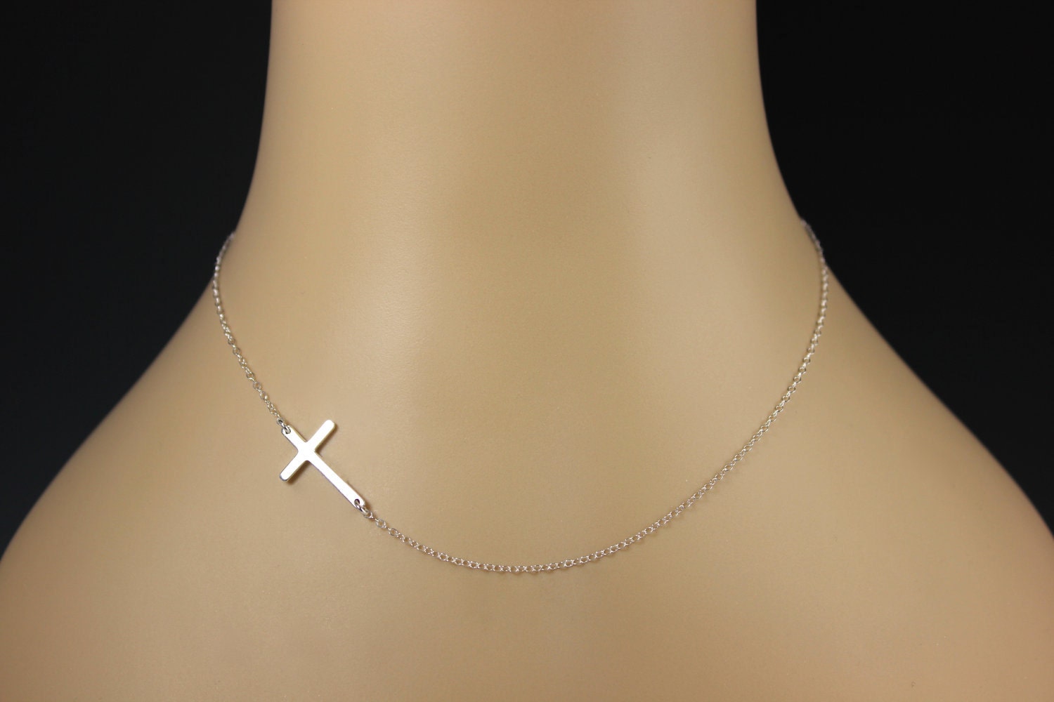 Sideways Cross Necklace, Sterling Silver, Kelly Ripa, Celebrity Inspired, Horizontal Necklace