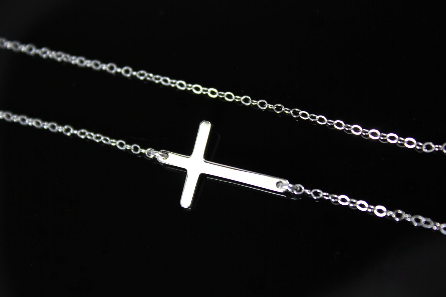 Sideways Cross Necklace, Sterling Silver, Kelly Ripa, Celebrity Inspired, Horizontal Necklace
