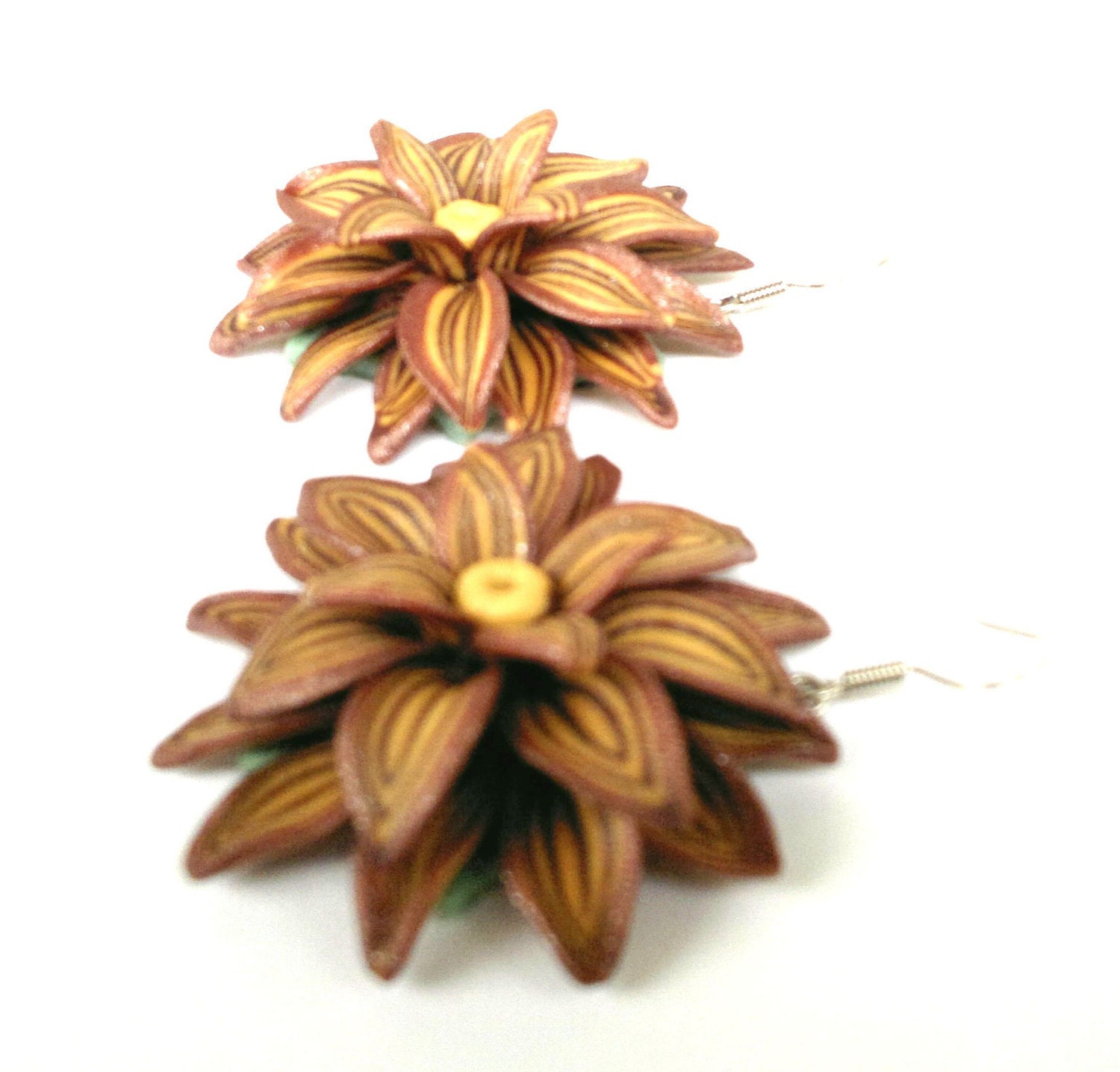Polymer Clay Flower Earrings. Large Flower Earrings. Brown Dangles. Fall Jewelry. Flower Jewelry