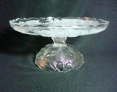 Vintage pedestal display stand made with repurposed glass.  Pedestal cake plate.  Cupcake stand.  Upcycled cake plate.