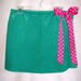Green Corduroy Mini Skirt with Pink Polka Dot Drawstring