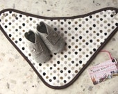 Baby Girl and Boy Felt Shoes Bandana Bib - Natural grey and Dots - newborn also available