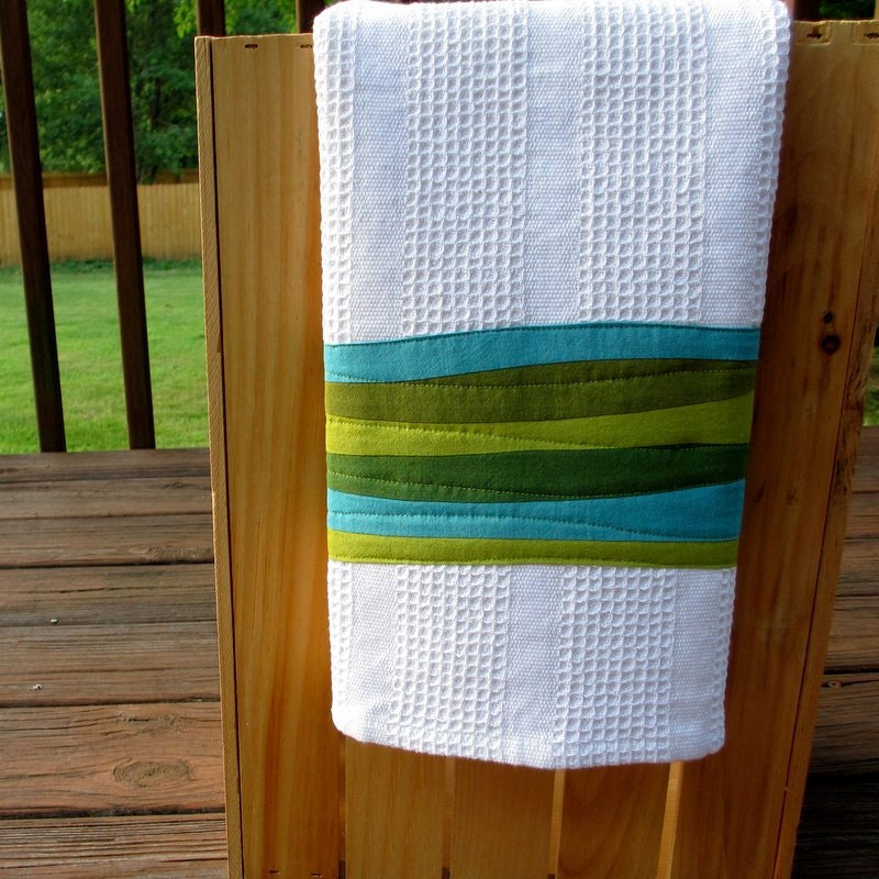 Modern Kitchen Towel, Teal and Green Dish Towel