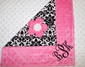 Personalized minky baby blanket lovie damask monogrammed flower
