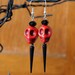 Red Howlite Skull & Black Spike Earrings