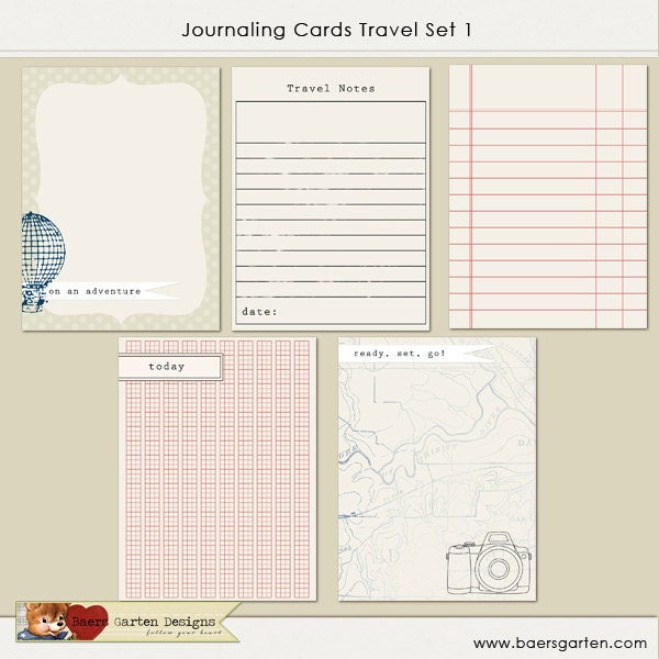 INSTANT DOWNLOAD - Printable Journaling Cards "Travel Set 1" - Project Life - Scrapbooking