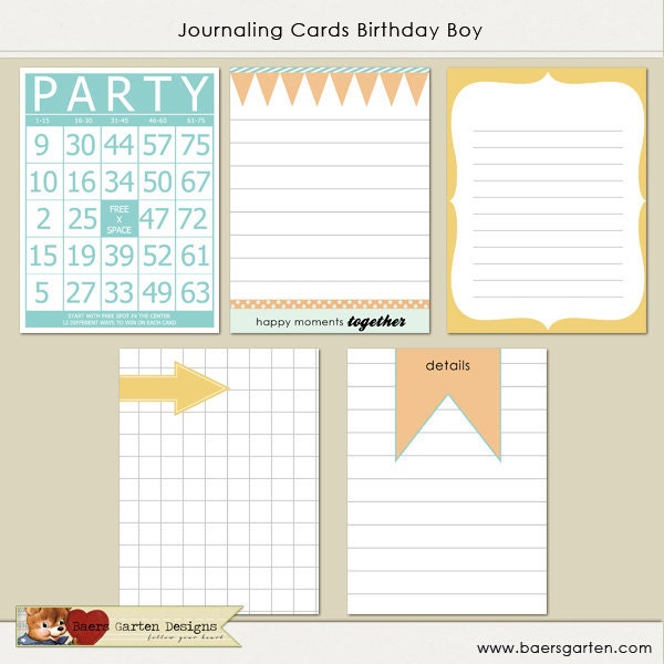 INSTANT DOWNLOAD - Printable Journaling Cards "Birthday Boy" - Project Life - Scrapbooking