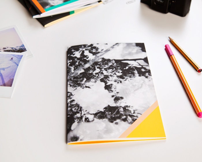 A5 sized notebook/journal,  photo cover with geometric shapes, perfect bound