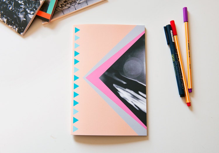 Any Notebook, A5 sized, geometric shapes and black and white photo cover, perfect bound