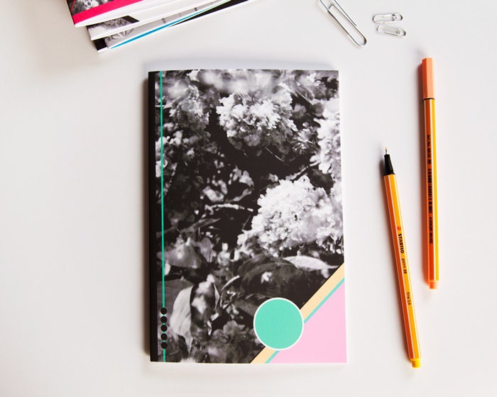 A5 sized notebook/journal, photo cover with geometric shapes, perfect bound