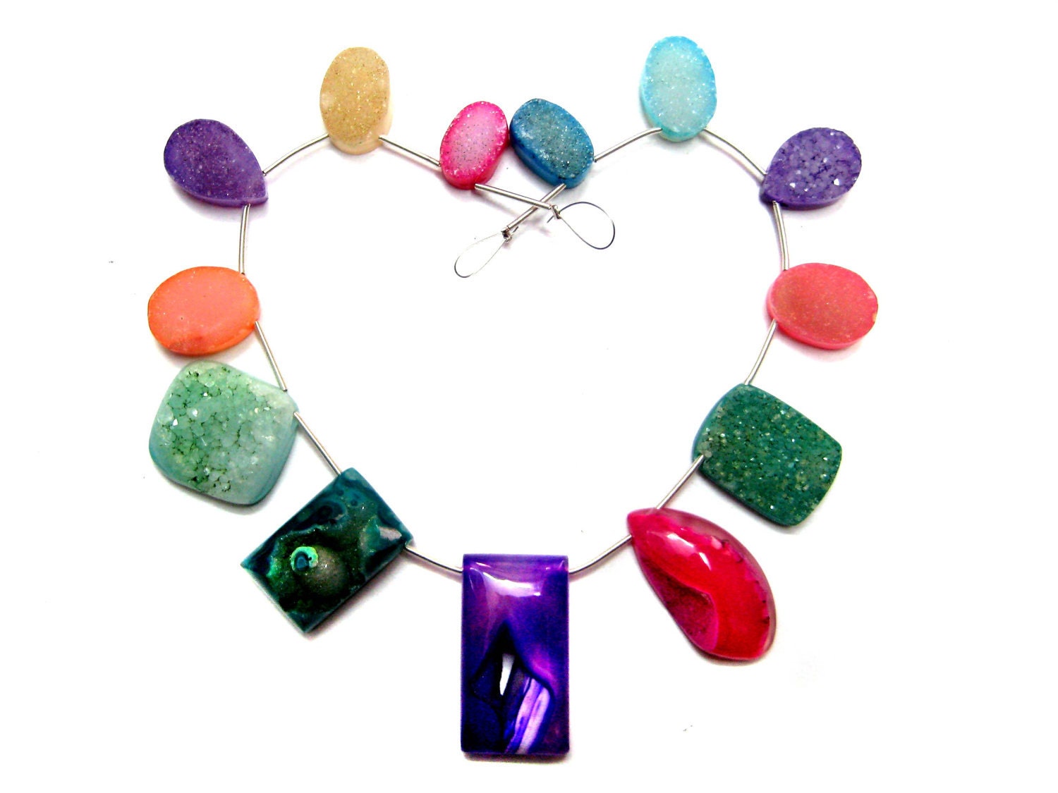 13 pieces of multi colour full druzy and window druzy briolette beads , smooth polished , fine quality druzy crystals , full strand beads