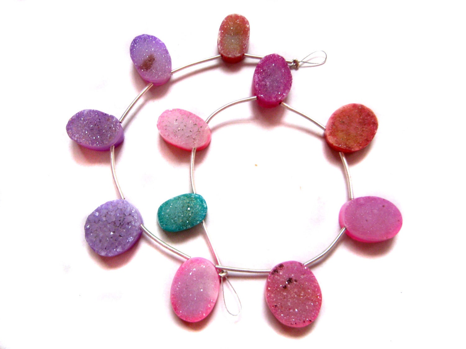 11 pieces of multi colour full druzy briolette beads , smooth polished , fine quality druzy crystals , full strand beads
