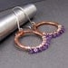 Amethyst Earrings Hammered Copper Rustic Jewelry Puple Gemstone Hoops Bohemian Earrings Gypsy  Fashion