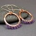 Amethyst Earrings Hammered Copper Rustic Jewelry Puple Gemstone Hoops Bohemian Earrings Gypsy  Fashion