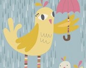 Birds in the Rain. 8 x 10 print  by Blue Bunny and Orange Nose